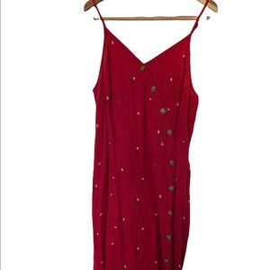 Univeral Thread Button Up Red Floral Dress XXL